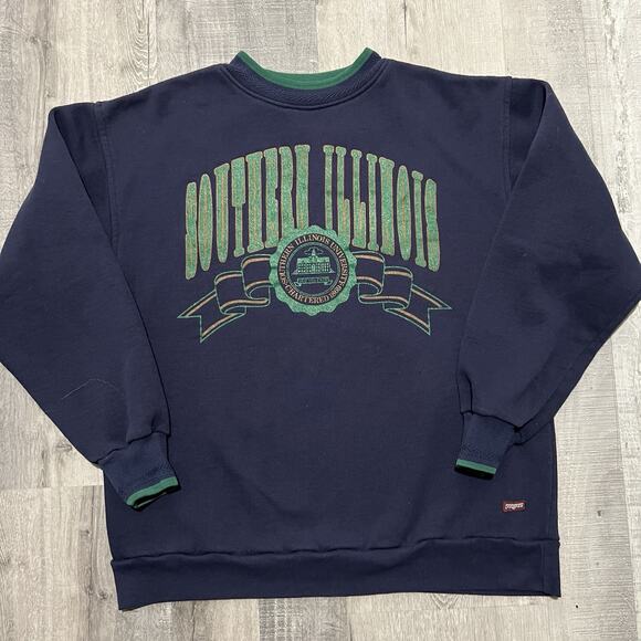VTG Southern Illinois University Navy Blue 90s Pull Over College Sweatshirt Sz L - Picture 1 of 4